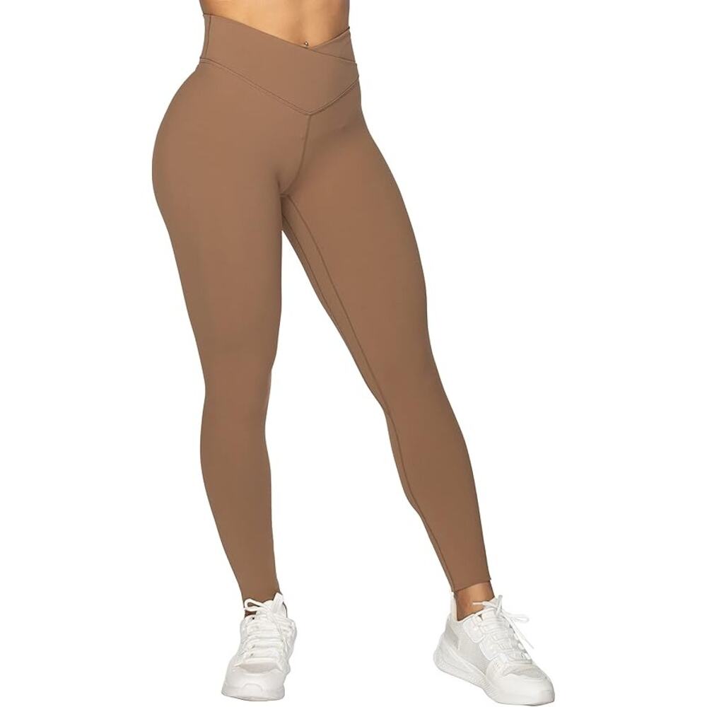 Sunzel Tan Beige Cross Over Waist Leggings Size Medium High Waist